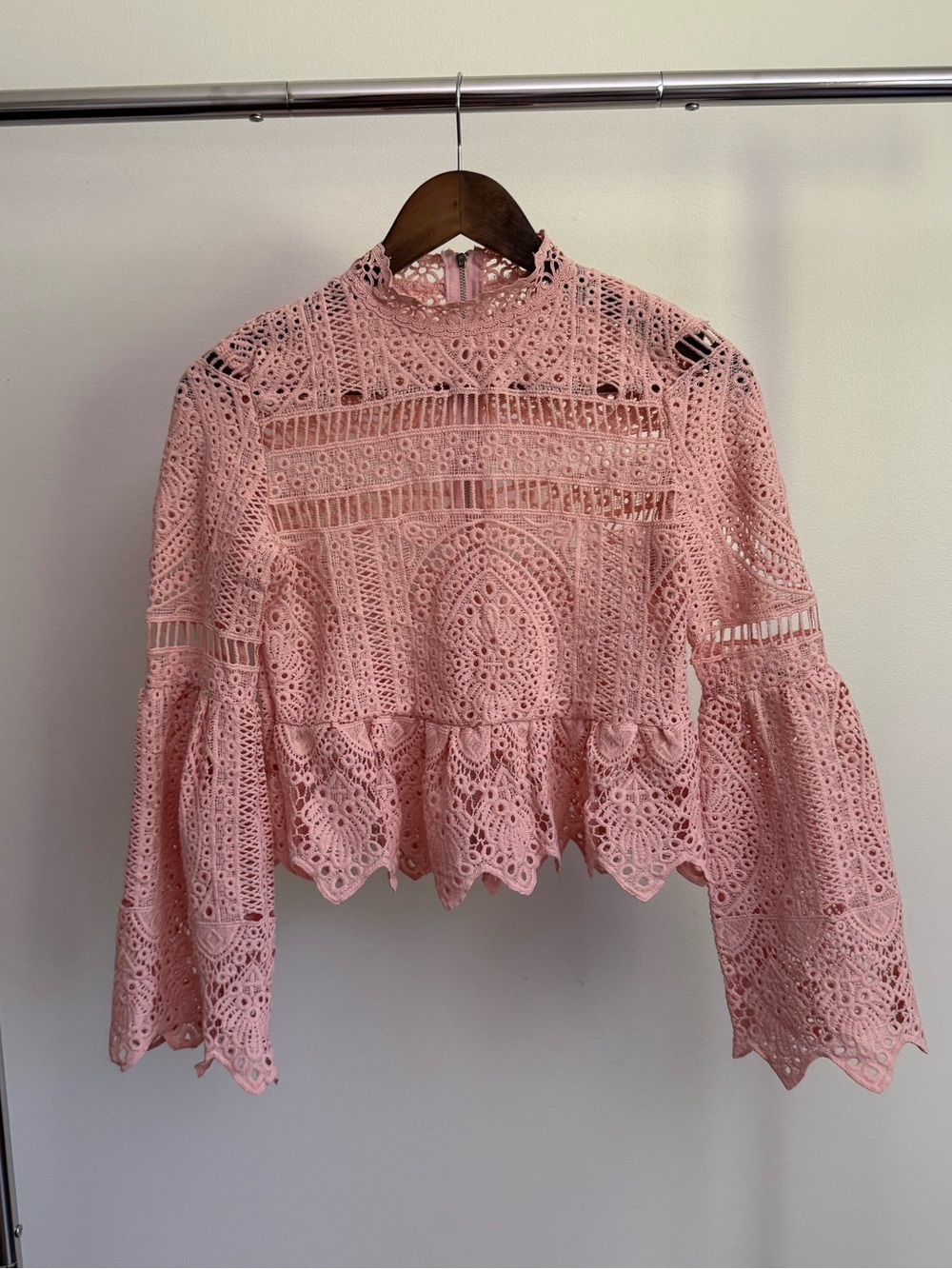 Lace Peplum Blouse - Pink